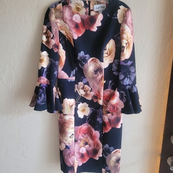 Joseph Ribkoff Floral Bell Sleeve Dress Size 10 - Picture 8 of 8